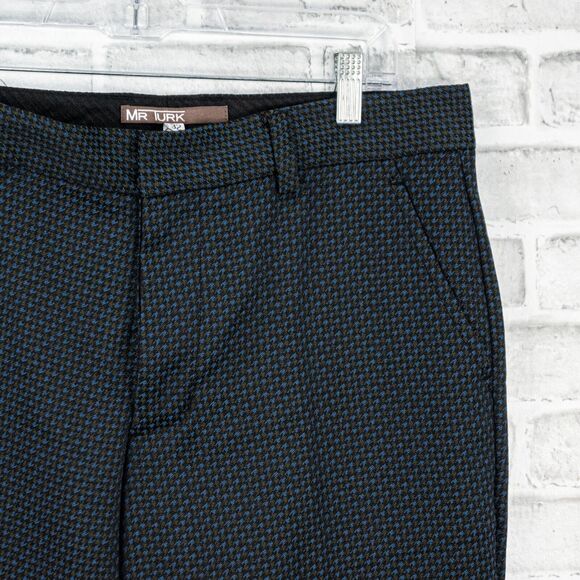 MR TURK Men's Blue Houndstooth Trouser Dress Pants flat front Size 32 - Picture 7 of 10